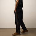 Relaxed Fit Brushed Cotton Suede Piped Track Pant Black Whiskey