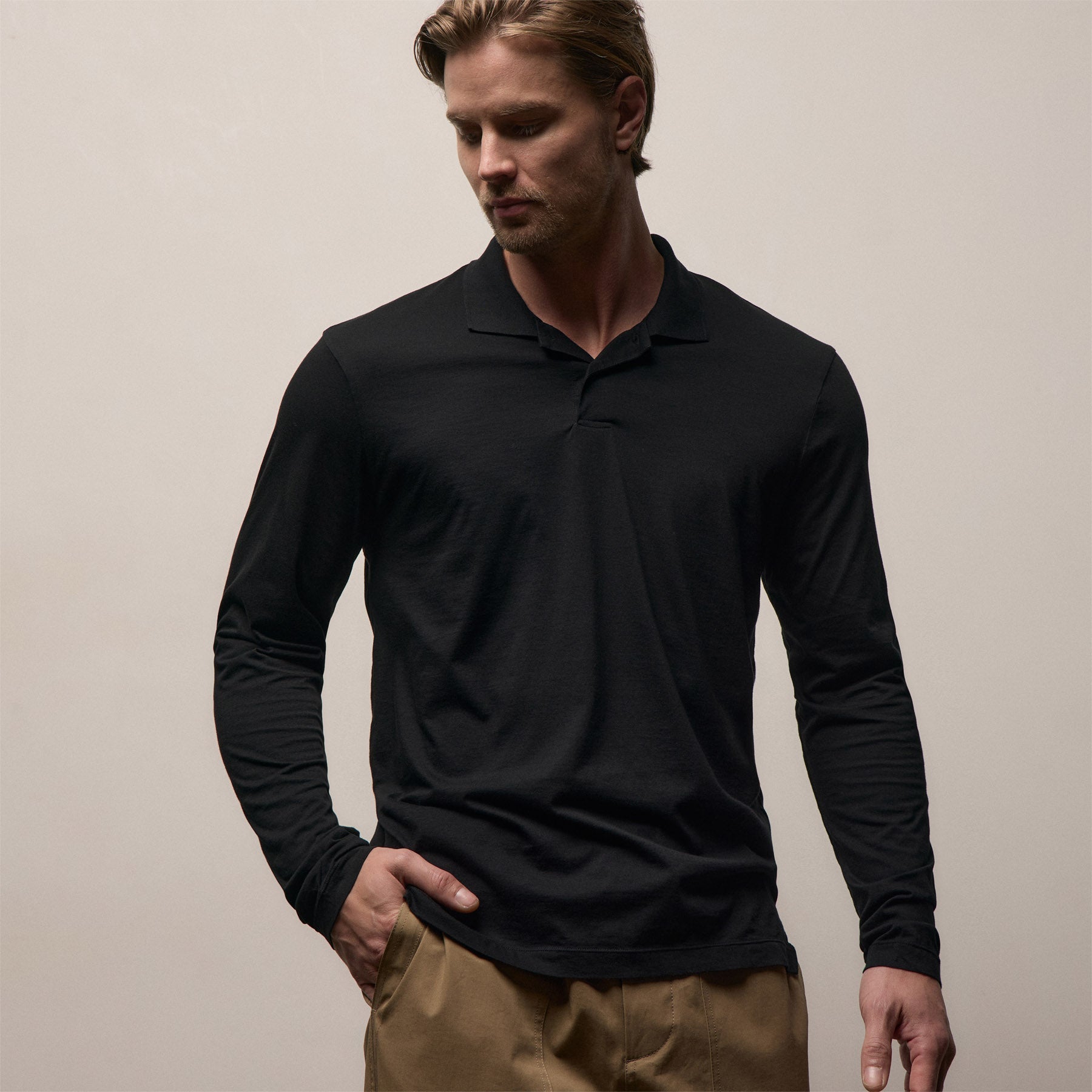 Classic Fit Jersey Long Sleeve Polo Black