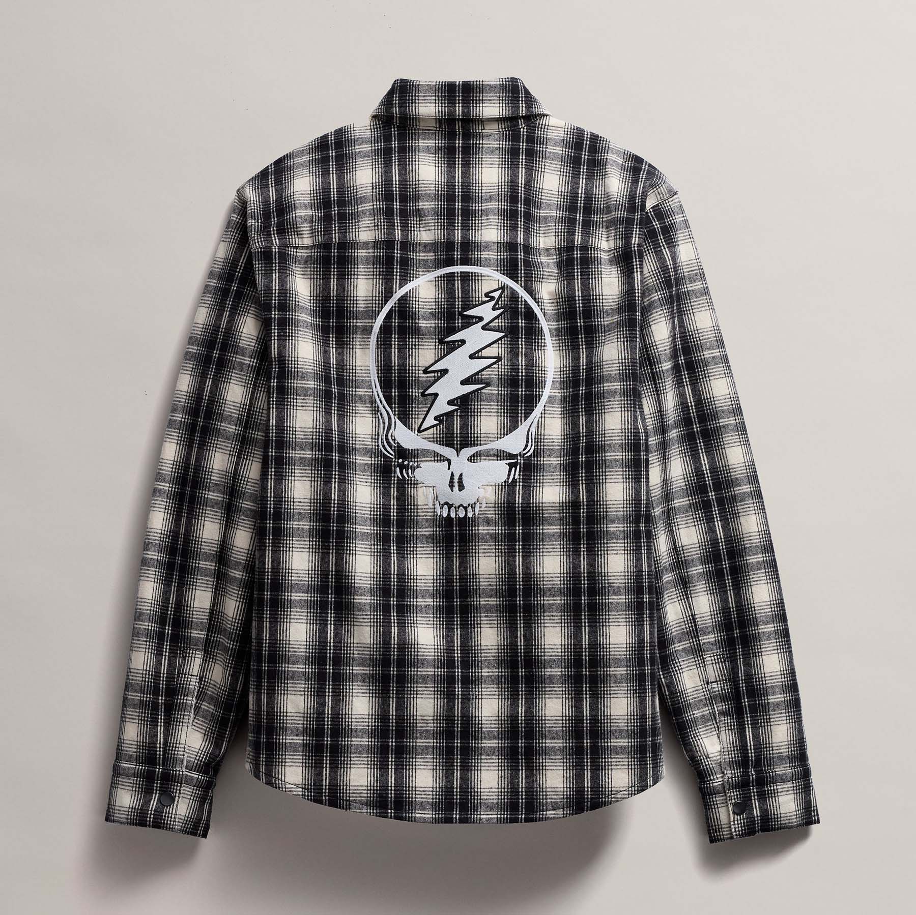 Relaxed Fit Lined Plaid Jacket Black White