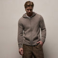Relaxed Fit Lightweight Textured Cashmere Zip Up Hoodie Beige Melange