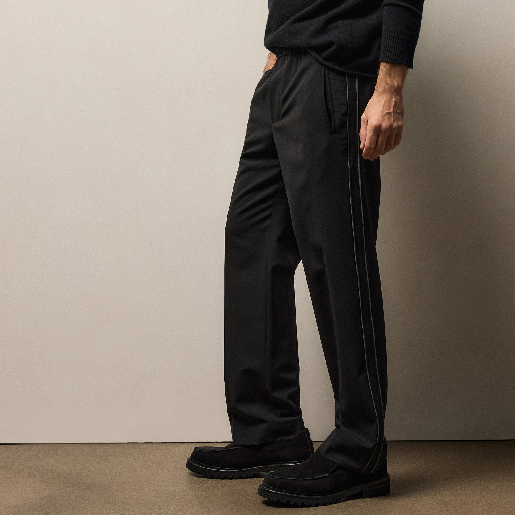 Slim Fit Contrast Trimmed Wool Stretch Trouser Black