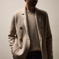 Slim Fit Double Breasted Cashmere Blazer Stone