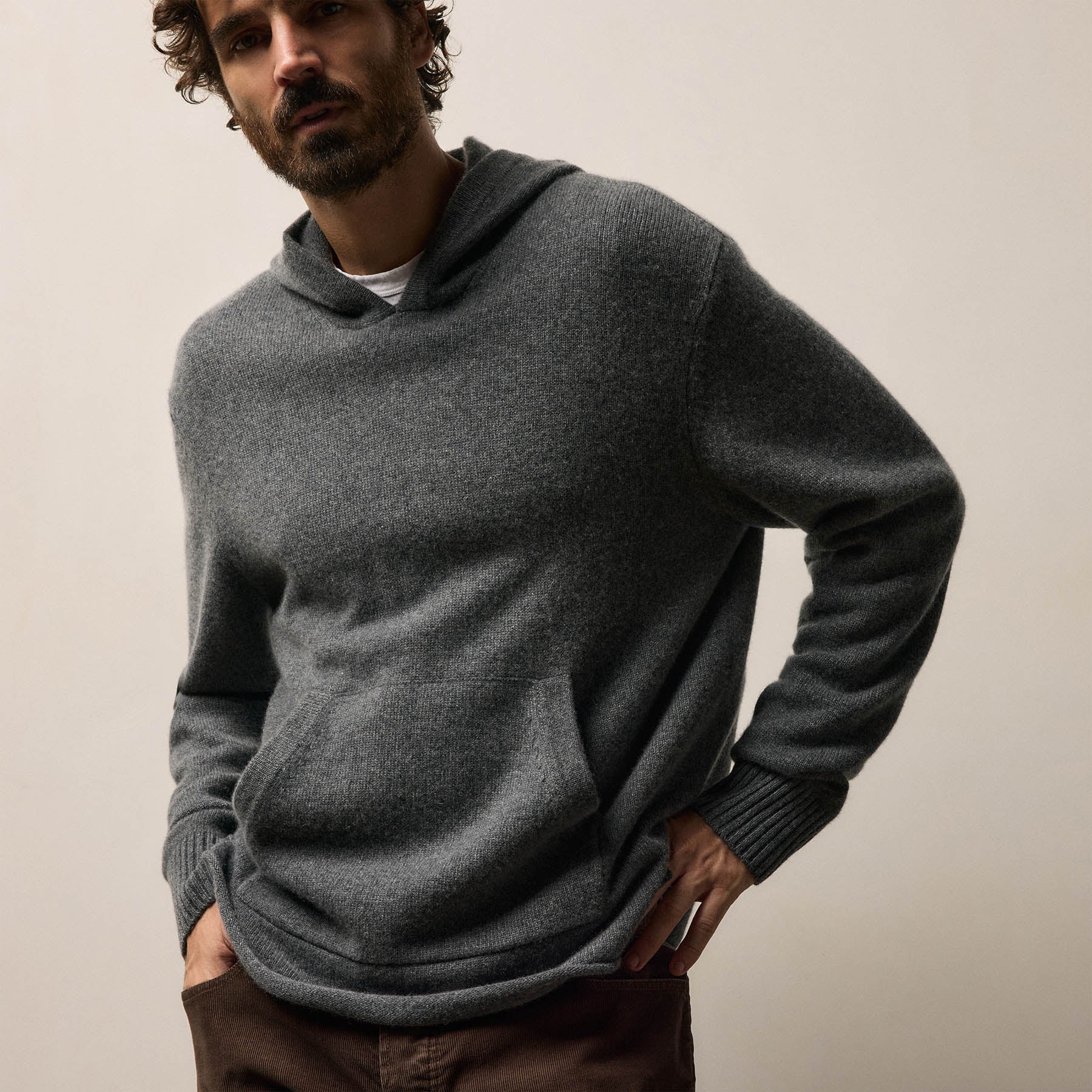 Relaxed Fit Recycled Cashmere Hooded Pullover Flannel