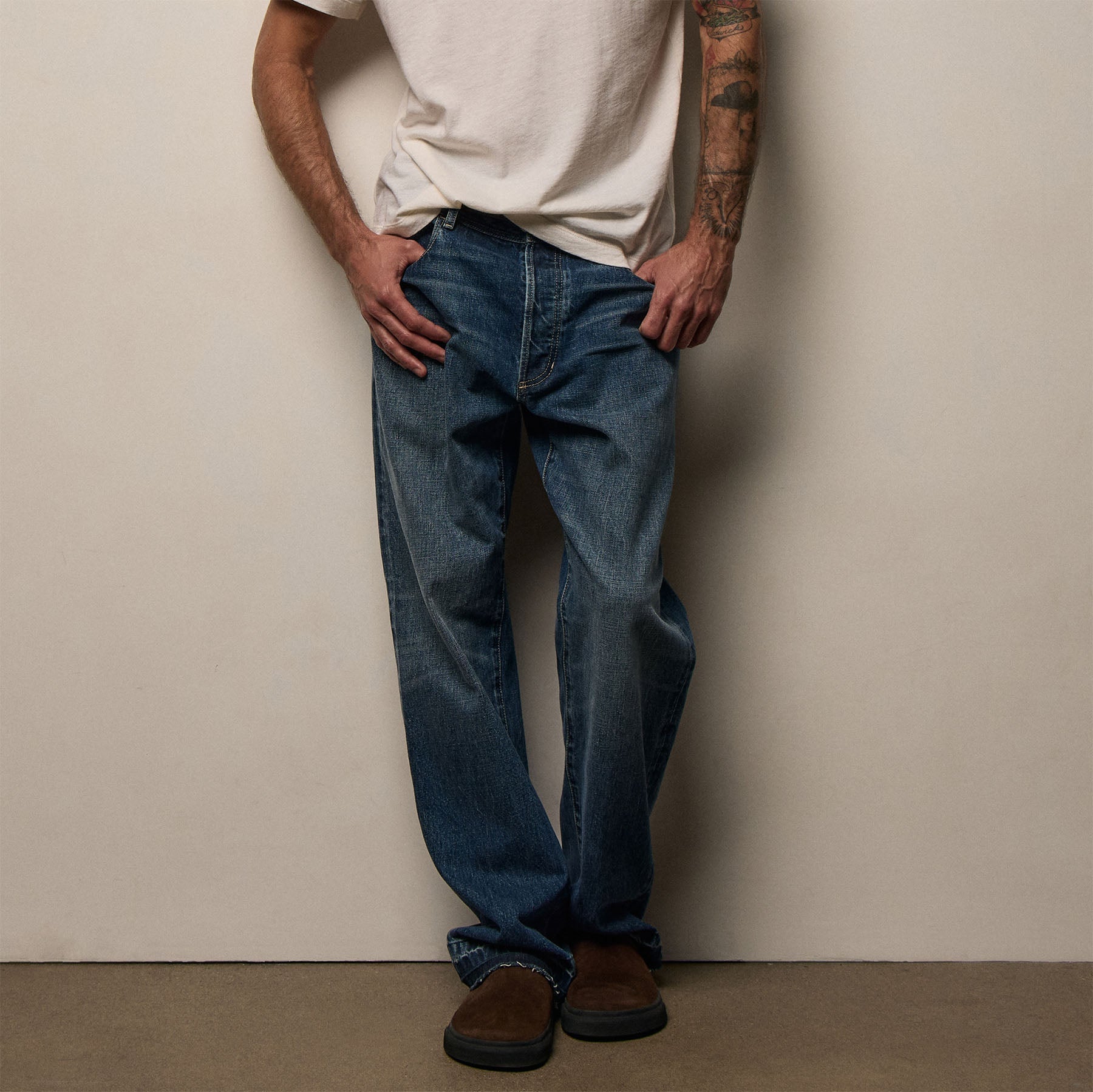 Regular Fit Wide Leg Selvedge Denim Pant Blue Pacific
