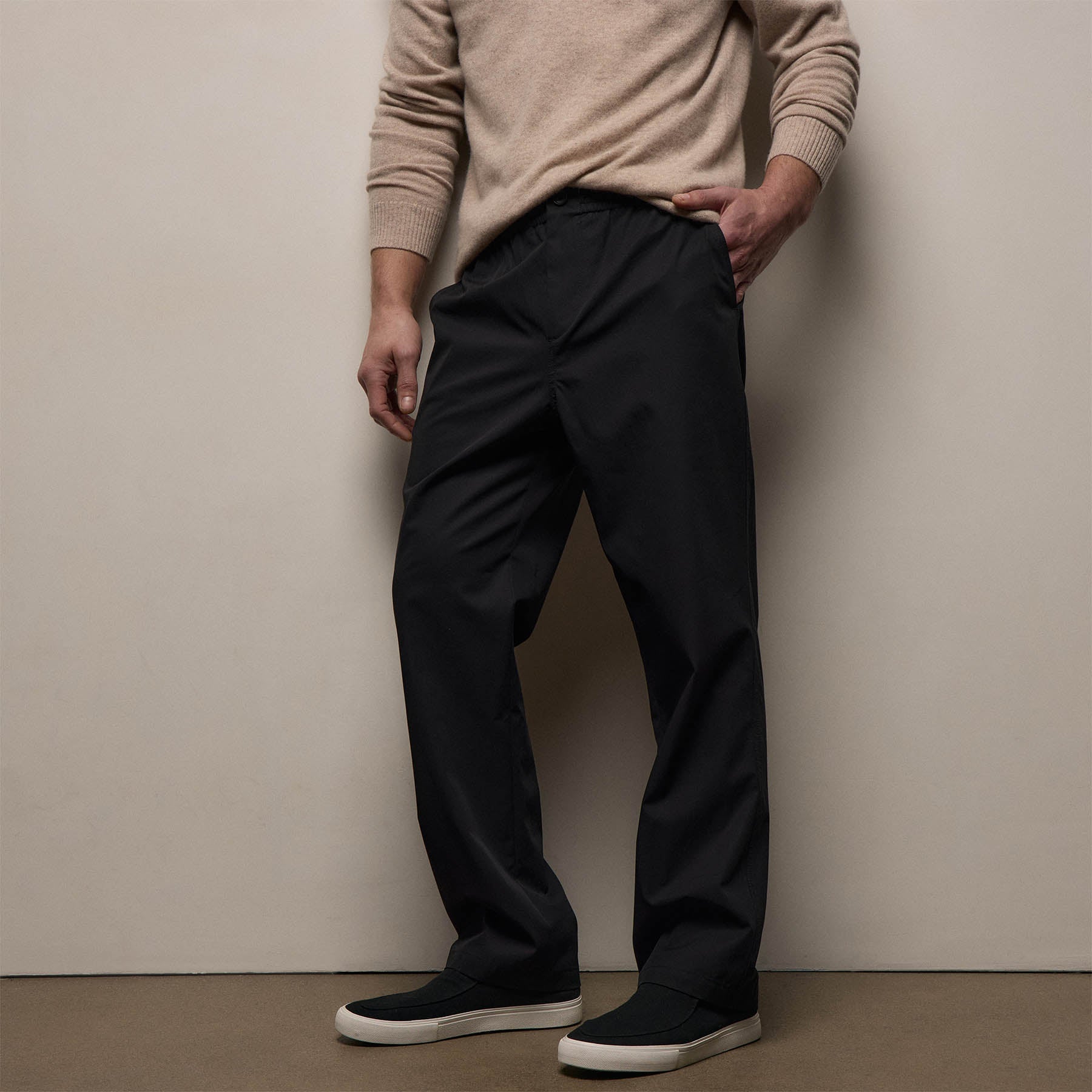 Relaxed Fit Elevated Cotton Twill Drawstring Trouser Black