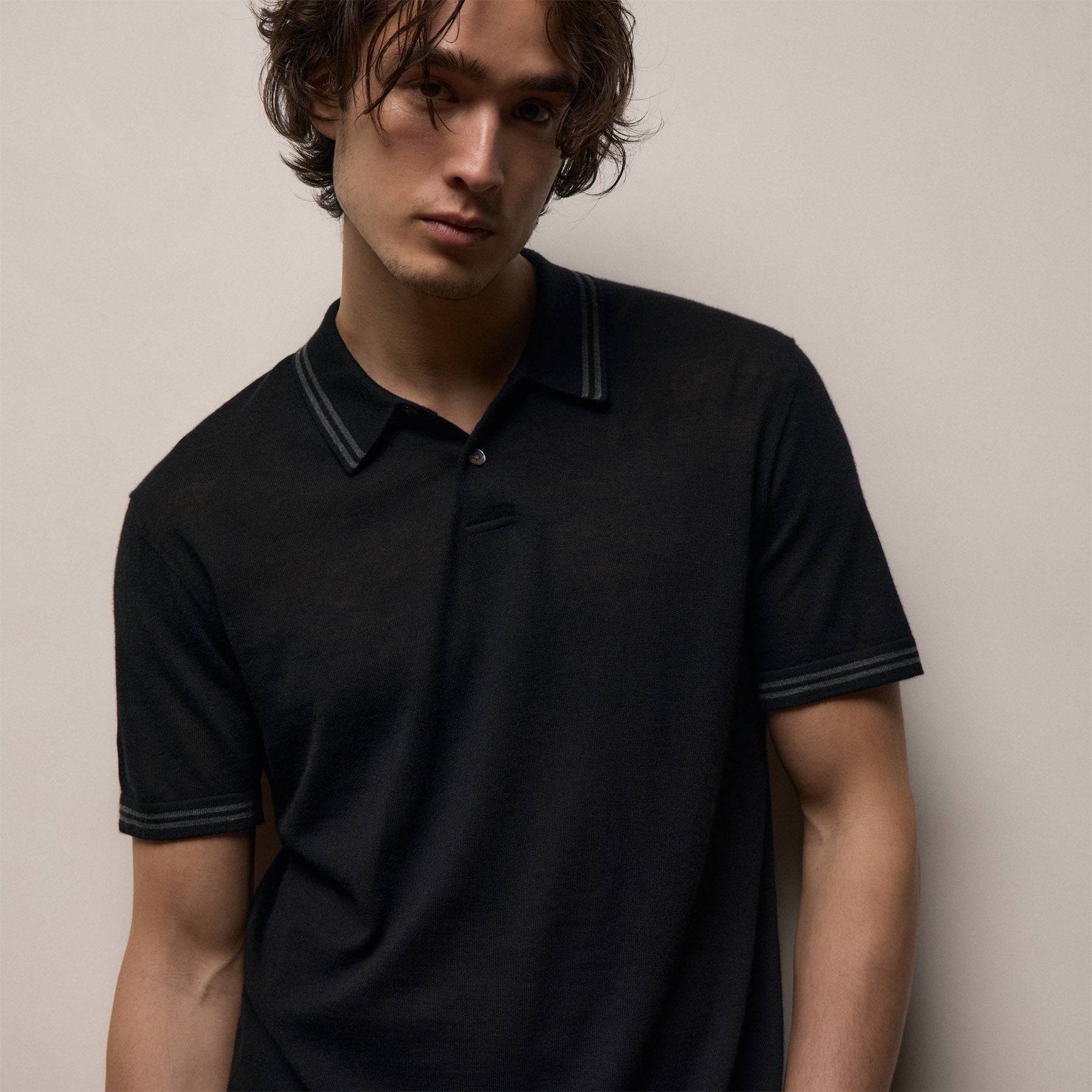 Slim Fit Tipped Polo Black Charcoal