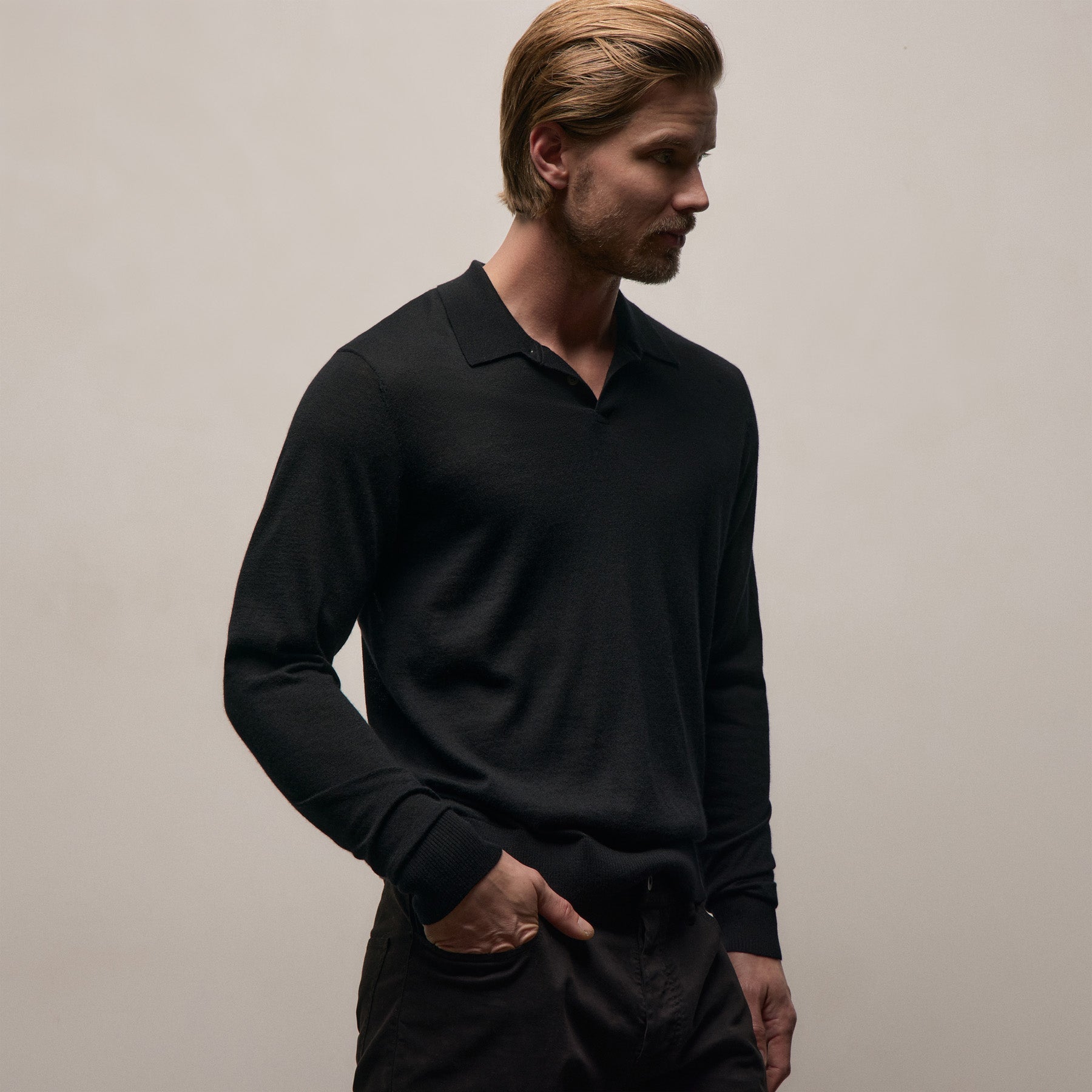 Slim Fit Long Sleeve Polo Black