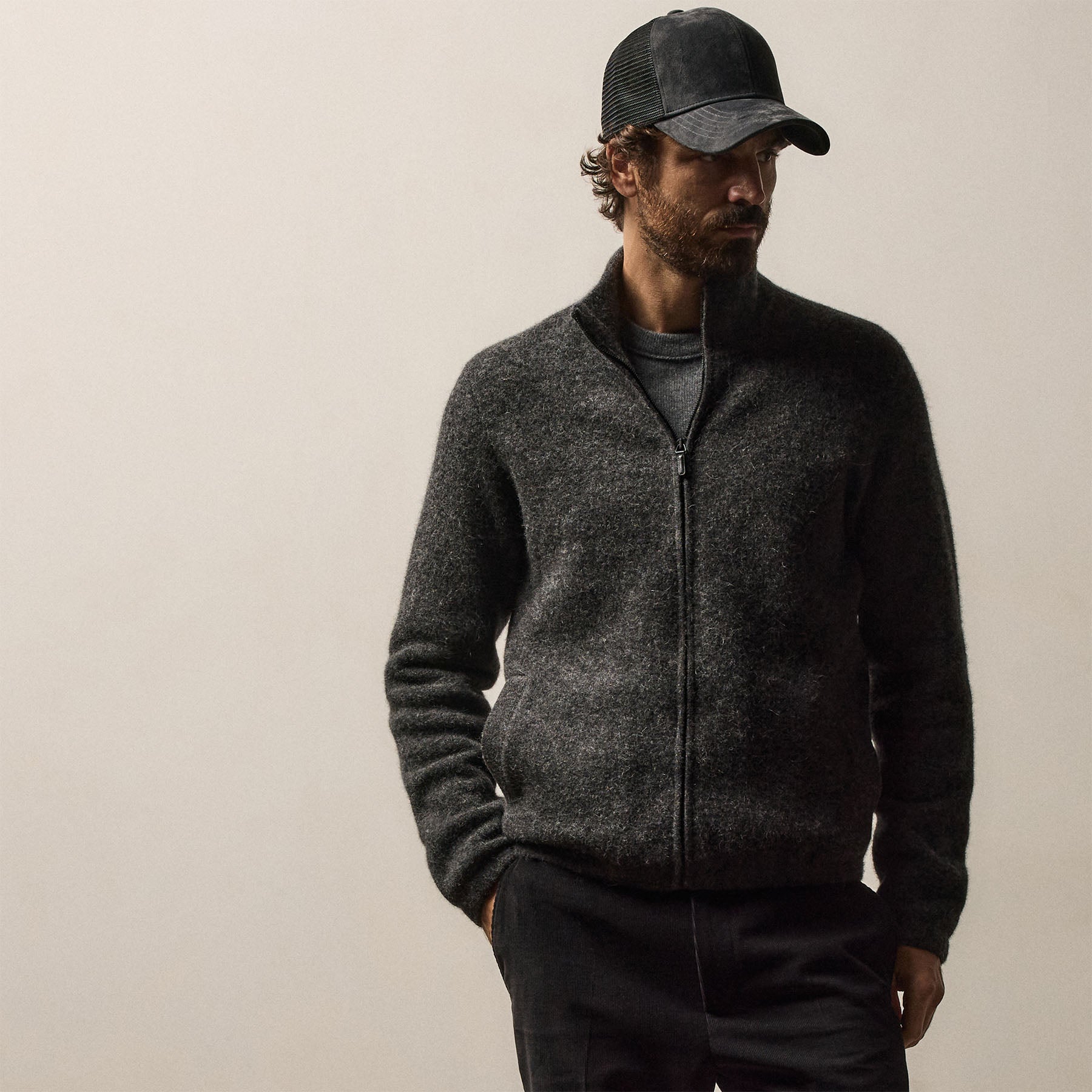 Regular Fit Wool Alpaca Stretch Zip Front Anthracite