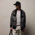 Regular Fit Intarsia Cardigan Black Heather Grey